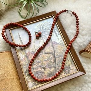 Red Jasper Necklace, Bracelet and Earrings Set